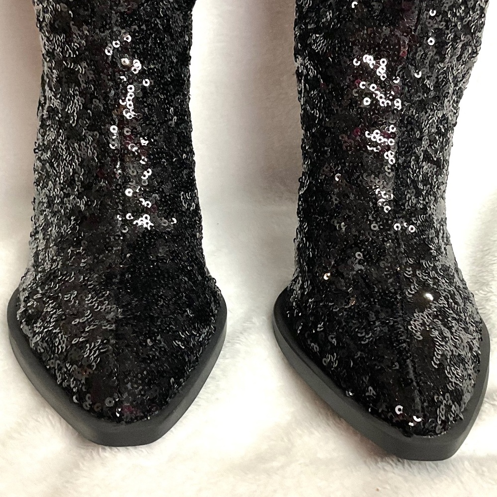 BLACK OASIS SOCIETY JEWEL KNEE HIGH SEQUIN BOOTS - Picture 5 of 15